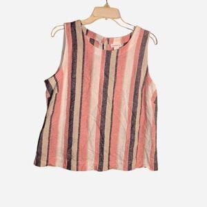 Liz Claiborne Linen Blend Striped Tank Top Shell Size L Coral Navy Cream